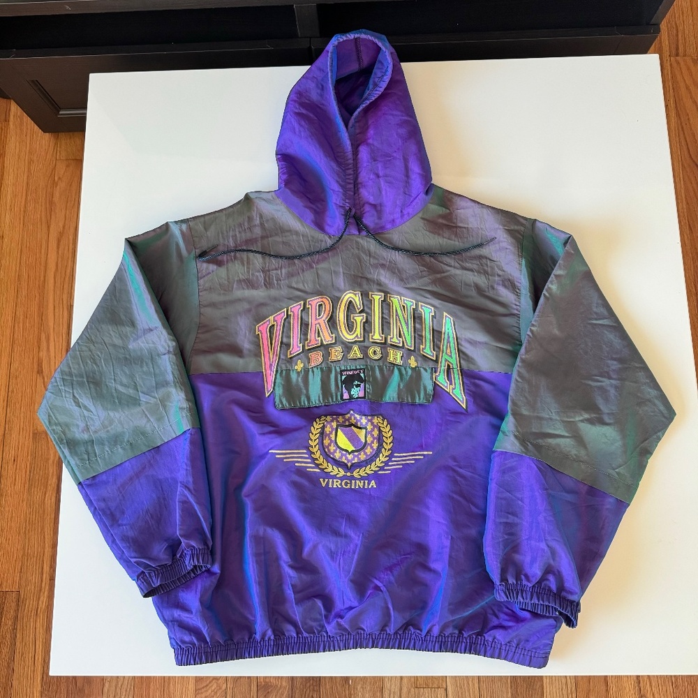 Vintage 90s Virginia Beach Windbreaker Jacket Mens OS Iridescent USA Wise Guy